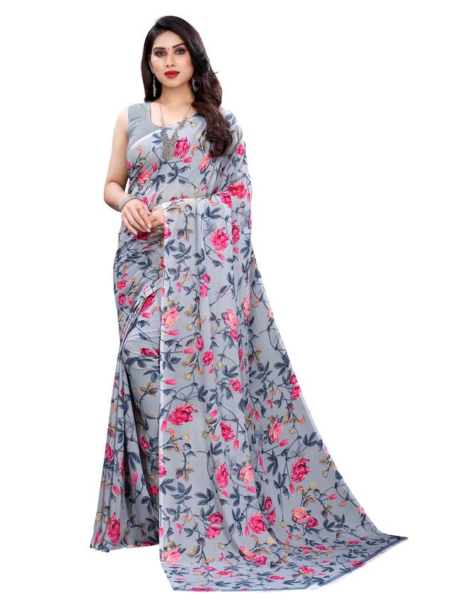 Image of Women's Floral Printed Georgette Saree with Unstitched Blouse Piece