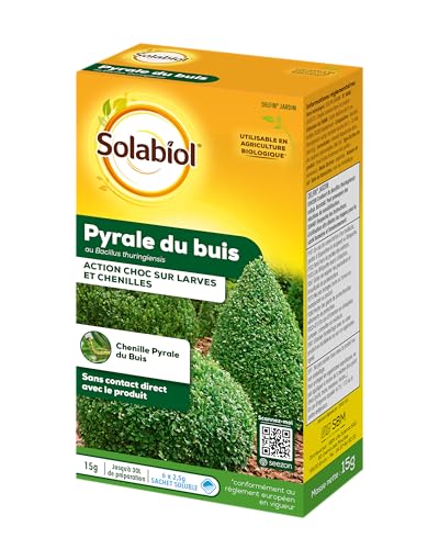 SOLABIOL Traitements Pyrale du Buis Au Bacillus Thuringiensis (BTK) - Action Choc Sur Larves et Chenilles - 6 Sachets Hydrosolubles - 15g - UAB SOPYRAL15