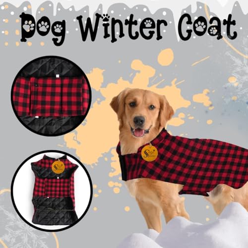 Image of Sage Square Winter Coloured Dog Coat - All-Weather Protection, Windproof, Waterproof Cozy Fleece Lining, Adjustable Straps, Durable Construction, Stylish, Comfortable, Jacket (Red & Black, XXX-Large)