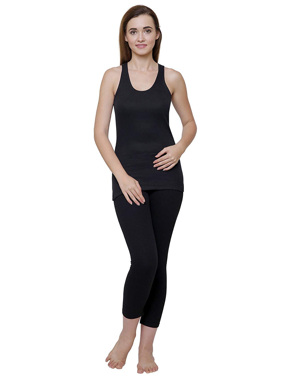 bodycare insider Women Black Round Neck Sleeveless Slips/Upper/Top and Lower/Trouser/Bottom Thermal Set - Pack of 1-picture-19