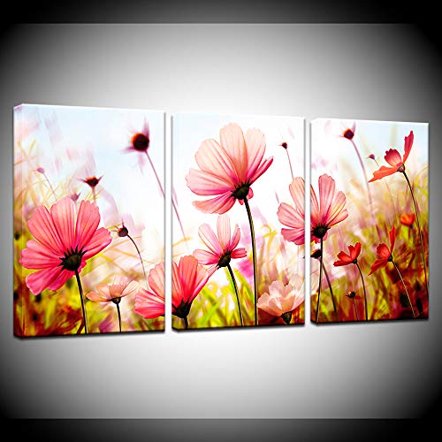 Tableau peinture de fleurs en 3 parties pour salon moderne triptyque chic