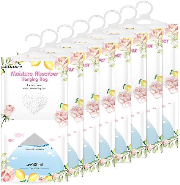 CANAGER Absorbeur de suspension d'humidité, Sac à suspension étanche à la rose citron, Sac déshumidificateur (8 Sacs déshumidificateurs, absorbant d'humidité 12.5 oz