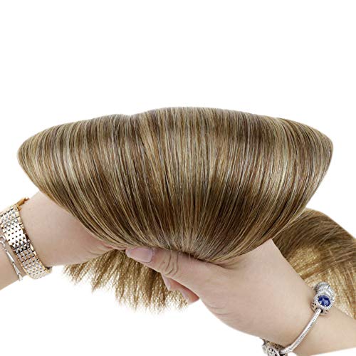 Image of Full Shine Weft Hair Extensions Human Hair 20 Inch 105G, Ombre Hair Weft, Invisible Sew In Hair Extensions, Medium Brown To Butter Blonde Mix Medium Brown, Thick Hair, Long Styling,Add Length