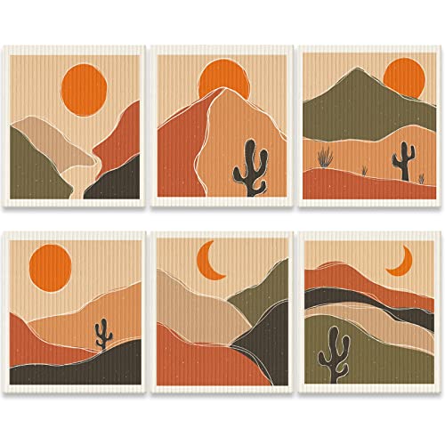 Cunhill 6 Pcs Swedish Dish Cloths Reusable Absorbent Abstract Art