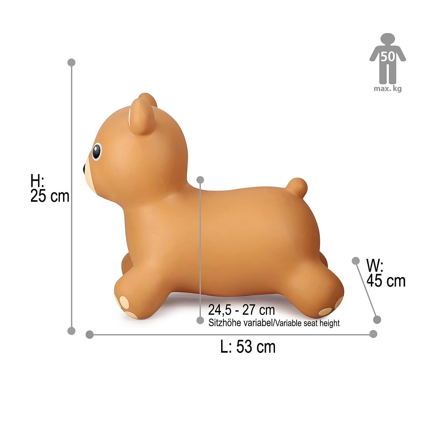 JAMARA HoppyDoo 466001 Ours Sauteur pour Enfants, Jouet Sauteur pour bébé, intérieur/extérieur, Cadeau pour Enfants, Jouet de Jardin, Rebond, Facile d'entretien, sans BPA, avec Pompe