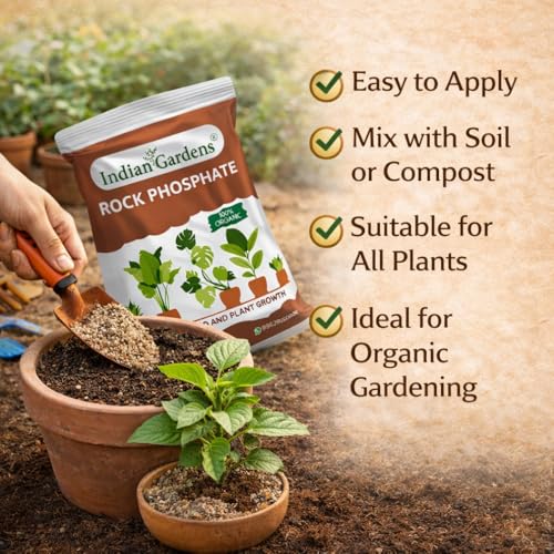 Image of Indian Gardens - Rock Phosphate Fertilizer Organic (900 Grams) | Phosphorus Source for Root Growth & Flowering | Slow Release Soil Conditioner | For Home Garden, Terrace & Agriculture Plants