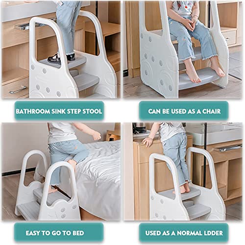 Toddler Step Stool for Kids Three Step Standing Tower for Kitchen Counter, Bathroom Sink & Toilet Potty Training, Children Step Up Learning Helper with Handles and Safety Non-Slip Pads, Grey - Image 6