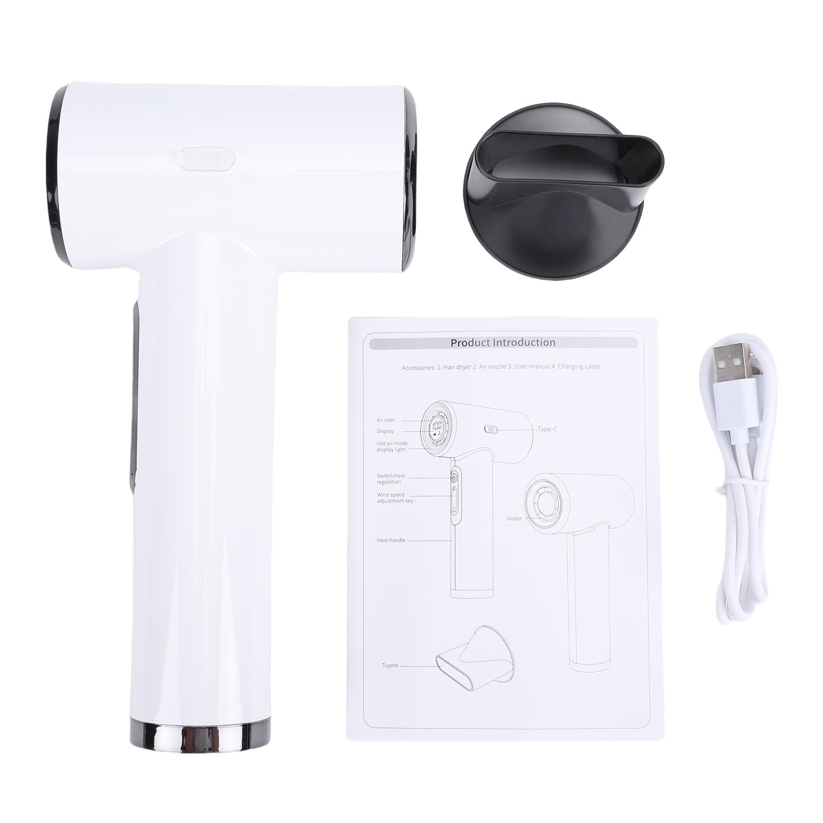 Asciugacapelli Senza Fili 300W 110.000 Giri/min, Asciugacapelli Portatile Ricaricabile 15600mAh con Ricarica USB, con Controllo Termico Ad Alta Velocità e Basso Rumore per Viaggi, Campeggi,