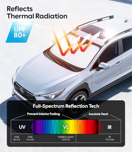 Image of Wigoo for Subaru Crosstrek Windshield Sunshade [OEM Design, 100% Sun Blockage] Foldable Heat Insulation Sun Shade with Storage Bag, for Crosstrek (2018-2026), Silver Coating