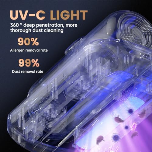 Image of PATO Mattress Vacuum Cleaner, Wireless Handheld Bed Vacuum Cleaner with UV-C Light, HEPA Filter and Ultrasonic Vibration, 12KPa, Suitable for Beds, Sofas, Car Seats, Carpets (Golden)
