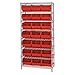 Quantum Storage Systems WR8-255RD 8-Tier Complete Wire Shelving System with 21 QUS255 Red Giant Open Hopper Bins, Chrome Finish, 18" Width x 36" Length x 74" Height