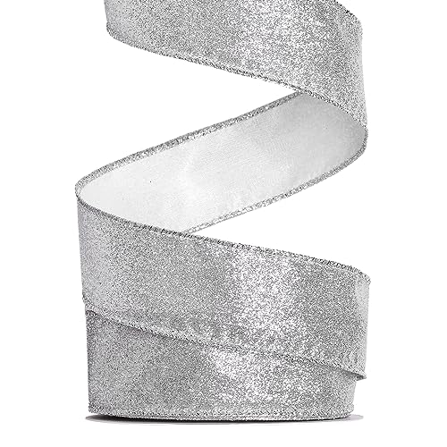 Ribest Silver Glitter Wired Ribbon for Christmas Tree Wreath Decoration Home Dcor Gift Wrapping Crafts Sewing 1 1/2 Inch 10 Yard