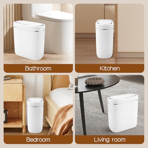 Image of VZZNN 2Pcs Bathroom Trash Can,2.4 Gallon Automatic Garbage Can with Lid,9 Liter Small Touchless Motion Sensor Trash Bins, Garbage can for Bathroom, Kitchen, Office,White