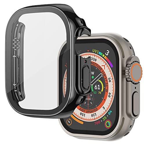 Image of Case Compatible with Apple Watch Ultra 49mm with Built-in Tempered Glass Screen Protector, All-Around Ultra-Thin Bumper Full Cover Hard PC Protective Case for iWatch, Black