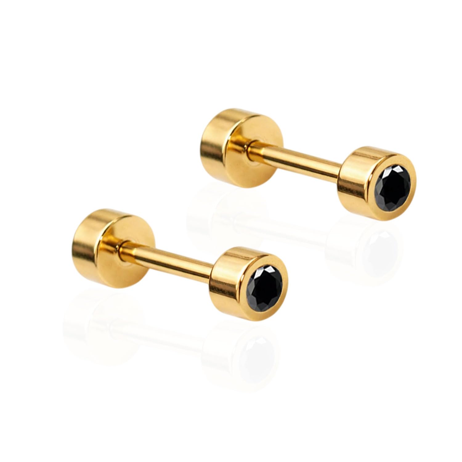 FASHIONS 4mm 18K Gold Plated Anti Tarnish Stainless Steel Tyre Shape White Stone Piercing Ear Stud Lightweight Hypoallergenic Studs Earrings for Boys-image-40