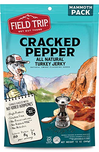 Field Trip Turkey Jerky | Gluten Free Jerky, Low Carb, Healthy High Protein Snacks with No Nitrates, Made with All Natural Ingredients | Cracked Pepper| 12oz Bulk Bag