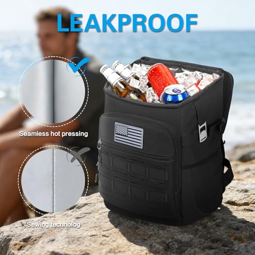 Image of Tactical Cooler Backpack for Men, Double Deck Insulated Cooler Bag 40 Cans, Soft Lunch Backpack with 16H Ice Retention Waterproof Leakproof Picnic Backpack for Work Beach Camping BBQ Hiking