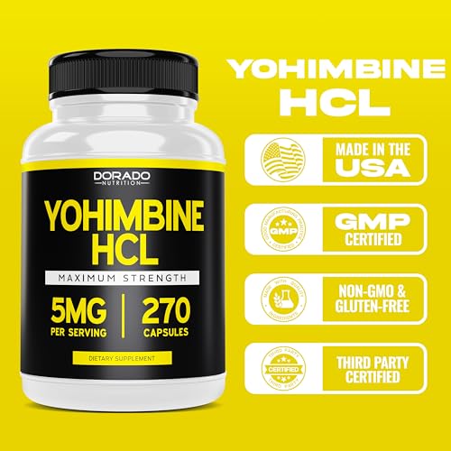 yohimbine hcl 5mg for men and women 270 capsules more potent than yohimbe bark powder - quality guarantee - third party tested for potency amp purity - vegan gluten free amp non-gmo - usa made