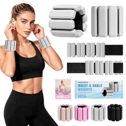 Image of Wrist Weights, 2Pack Adjustable Ankle Weights for Women /Men, Silicone Weighted Bangles for Yoga, Pilates, Running & Walking, Arm & Leg Weights, 2lb