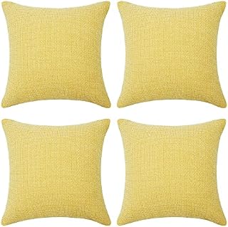 Amazon Brand - Umi Chenille Square Throw Pillow Cases Home Decorative Sofa Cushion Covers for Chair with Invisible Zipper 40x40 cm Yellow Set of 4