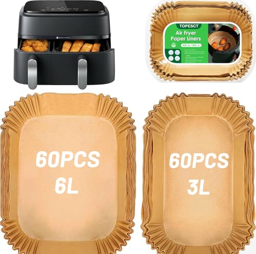 TopEsct Heißluftfritteuse Backpapier für Philips Airfryer Dual Basket 3000/5000 Series (6L/3L) 120Stück Heißluftfritteuse Zubehör für Tefal 5 2/3 1 L Dual Easy Fry Cookwise 2 Kammern