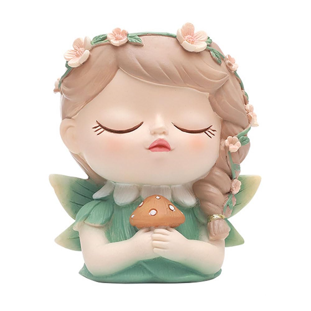 Hosoncovy Cartoon Elf Girl Succulent Plants Plant Pot Small Plant Vase Resin Planter Desk Plant Pot Home Ornament (C)
