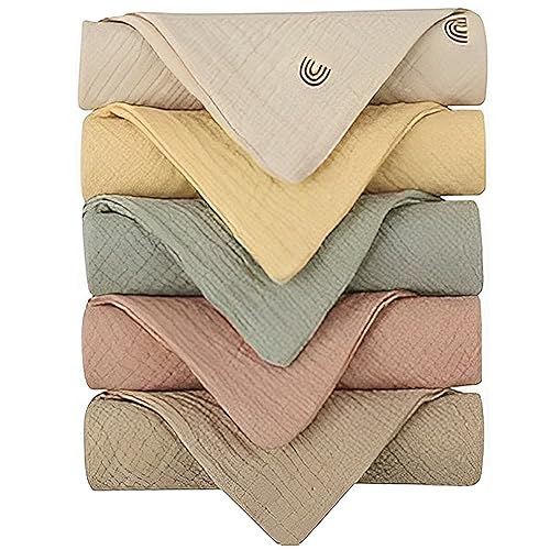 Image of Baby Washcloths 5 Pcs Cotton Saliva Towel Wash Cloth for Baby Face Body Muslin Multi-Colors Baby Burping Cloth
