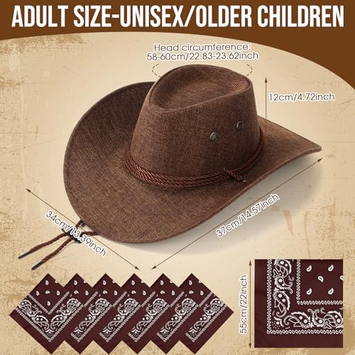 Image of Zhanmai 12 Pcs Cowboy Hat and Bandana Cowboy Cowgirl Hats Bulk Western Party Costume Halloween Accessory