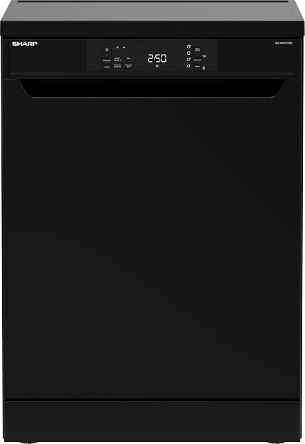 SHARP QW-NA1CF47EB, Freestanding, Dishwasher, 13 Place Settings, White LED Display, Active Drying, Black Colour