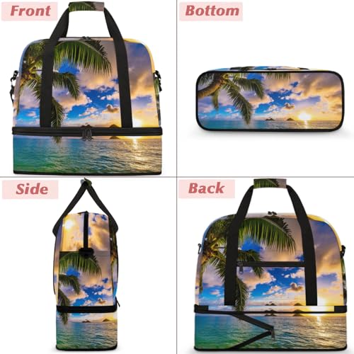 Large Weekender Overnight Bags Ocean Sunrise Palm Travel Duffel Bag for Women Men Gym Bags With Shoe Compartment Foldie Travel Tote Bag Carry On Personal Item Bag for Travel Gym Sports3