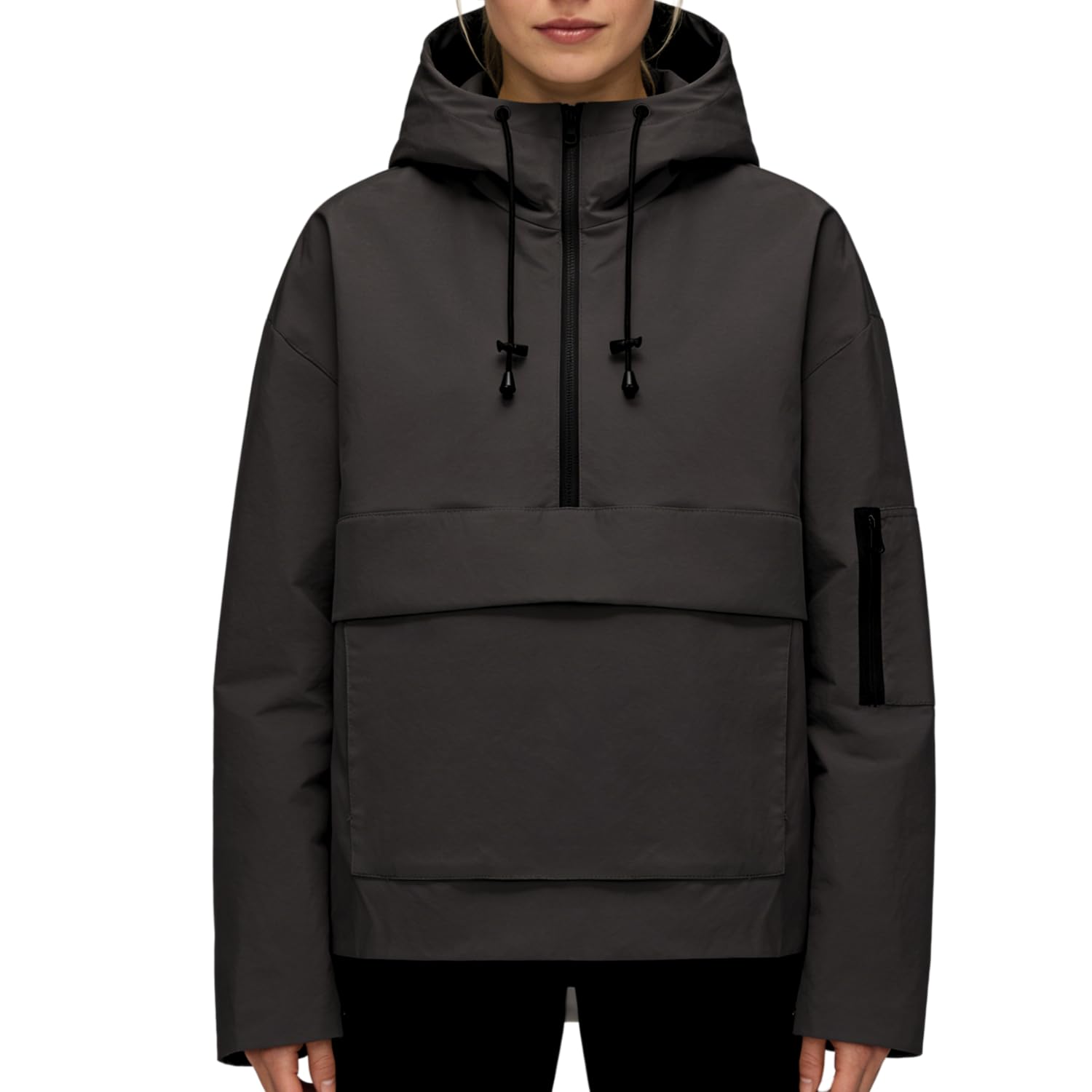 PUFFIT Damen Wasserdichte Regenjacke mit Kapuze, Oversized Leicht Atmungsaktive Windbreaker Jacke, Kapuzenpullover für Frauen Fahrrad Sport Outdoorjacke