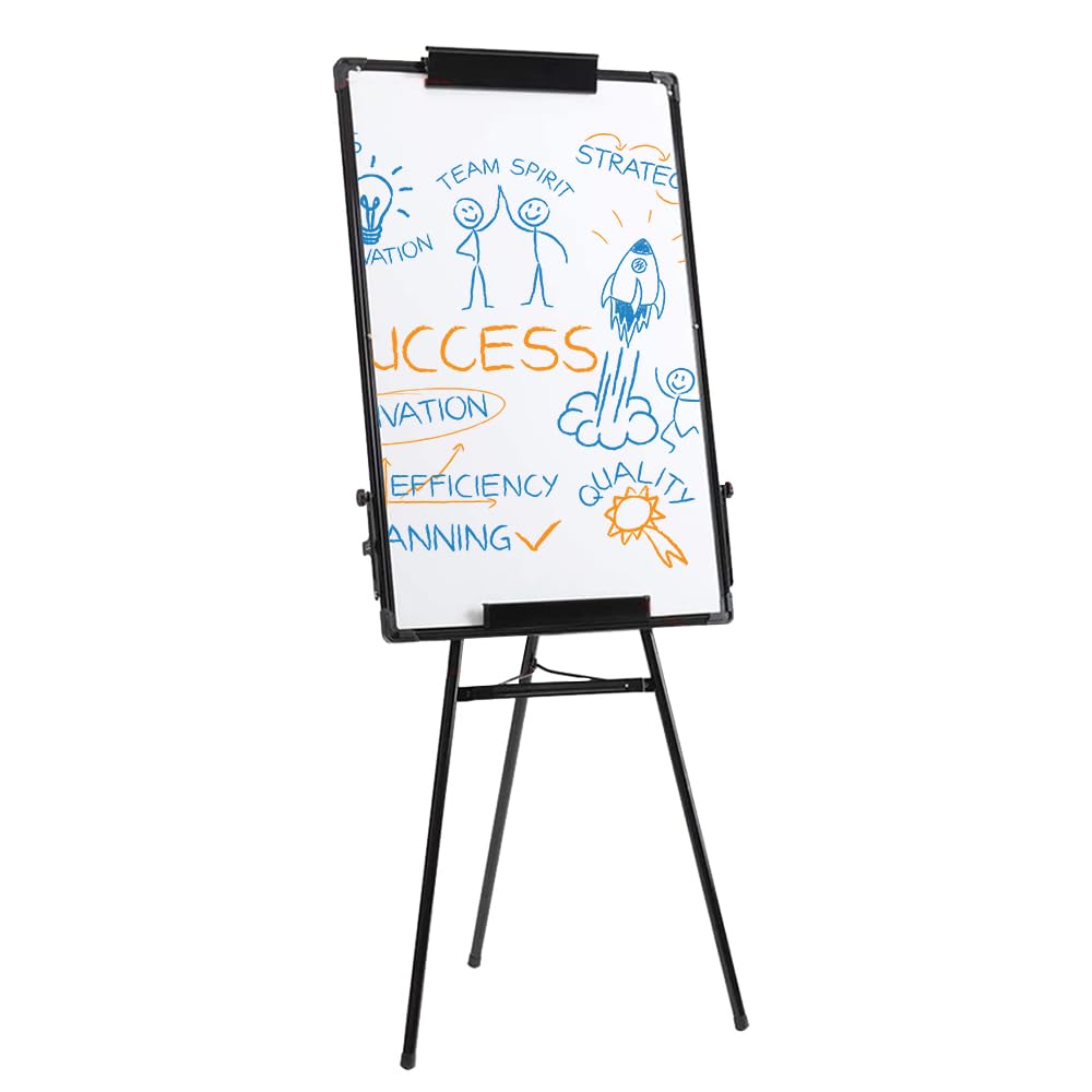 Lavagna Bianca Magnetica con Cavalletto, Lavagna Cancellabile, Alluminio Supporto, Altezza Regolabile, per Ufficio o Insegnamento a Casa e in Aula (60 * 90 cm (Nero))