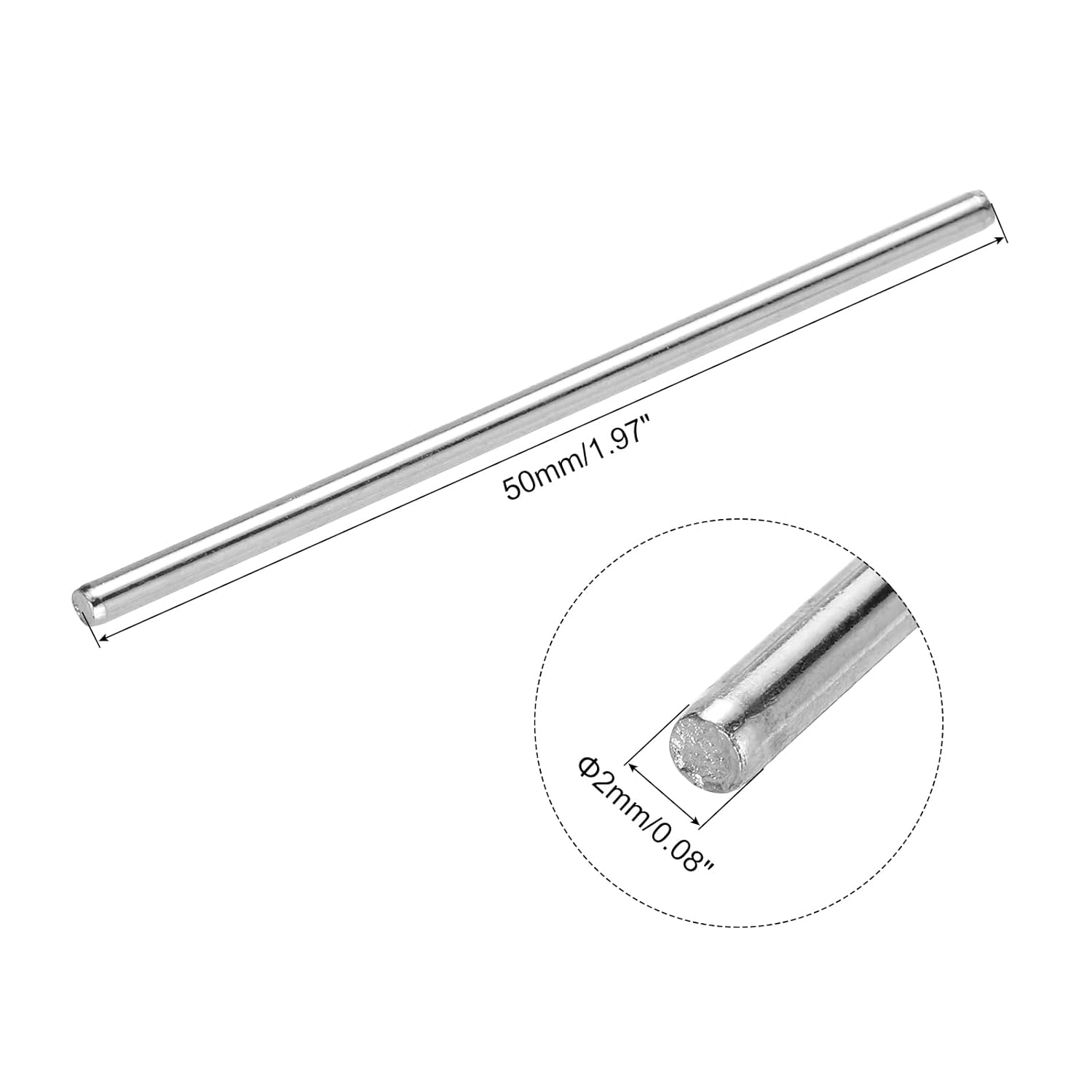 MECCANIXITY 50pcs 2mmx50mm Toys Shaft Round Rod Axles Drive Shaft Iron Shaft for DIY RC Car Truck Boat Helicopter Model Part, Silver