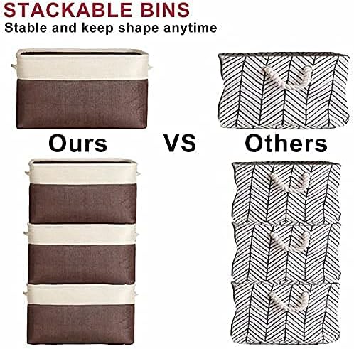Vextronic Foldable Storage Bin Sturdy Fabric Storage Basket Cube W/Handles for Home Office Organization and Storage, Toy Clothes Closet Shelves Basket (Coffee, Large - 3 Pack)