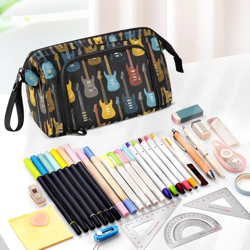 Image of Fisyme Colorful Music Guitars Pencil Case Large Capacity Pen Bags Box Big Makeup Pouch Organizer