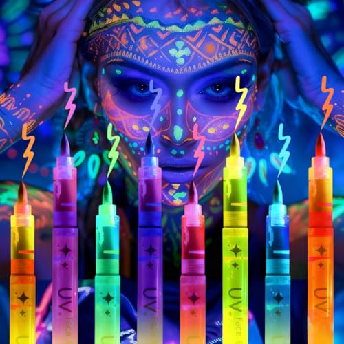 MOLZINY 8 Pièces stylos tatouage fluorescents aux couleurs du Stylos néon lumineux sous lumière noire peintures pour le fluorescentes UV fluorescentes...