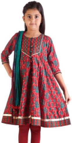 MB Girl's Indian Ethnic Kurta Tunic with Matching Churidar & Dupatta