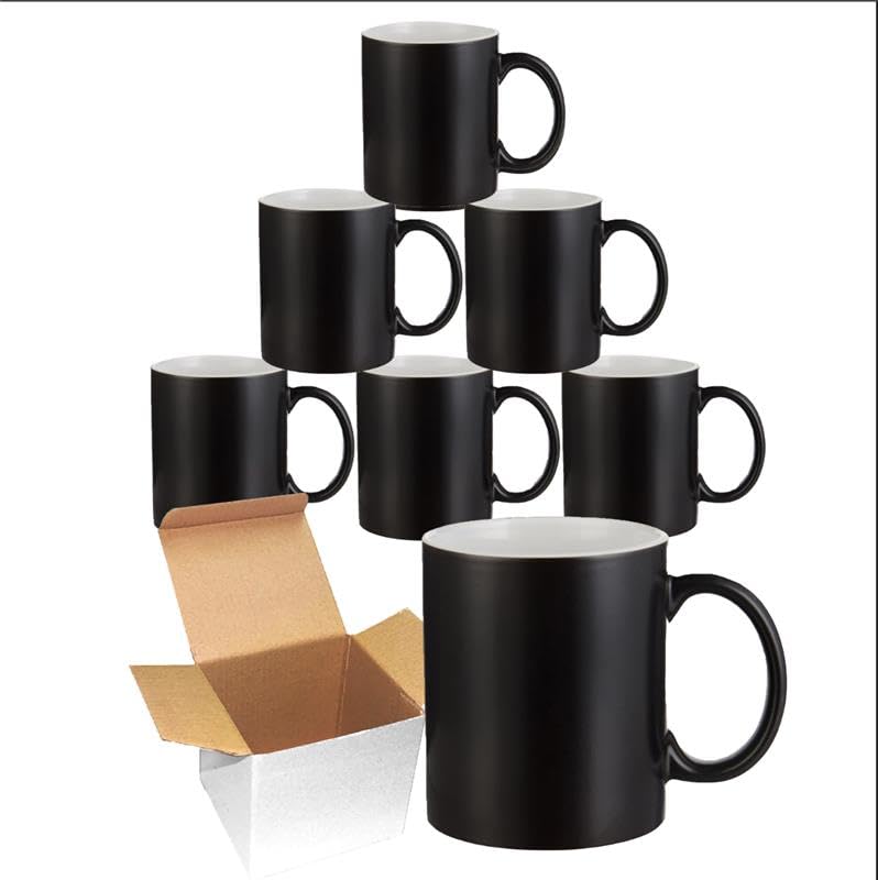 Gift Hub Colour Changing Sublimation Mugs 11oz (Pack of 6) - Matt Gloss Heat Change Custom Photo Cup - Personalised Magic Mug for Heat Press Transfer Coffee Cup — image 1