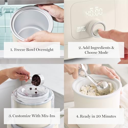 Image of Martha Stewart Ice Cream Maker, 2 Quart Double-Insulated Freezer Bowl, Sorbet & Frozen Yogurt, Ready in 20 Minutes, Mix-Ins Chute, Easy to Clean, Linen Cream