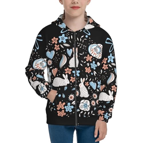 Floral with Rabbits Kid Hoodies Boys Zip Up Sweatshirts Girls Pullover with Pocket3