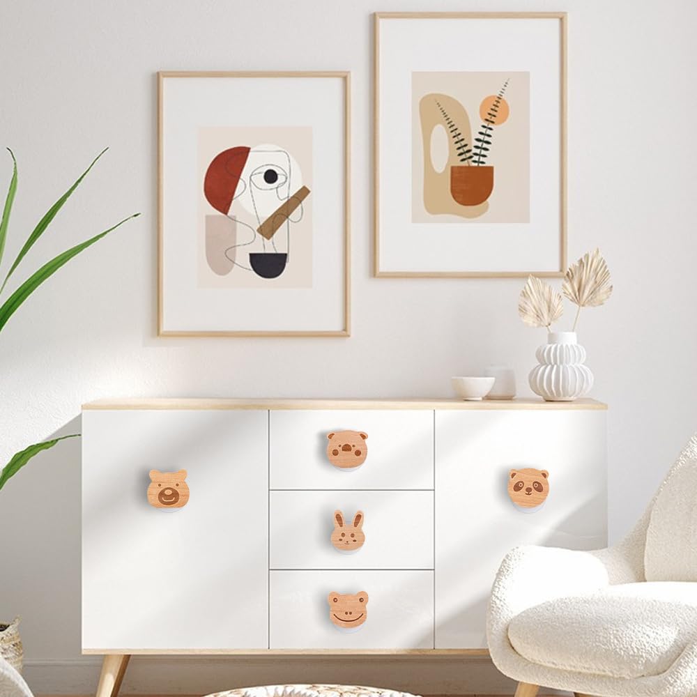 Bouton de Meuble, 6 Pièces Poignee de Meuble en animal ignon en Bois Massif de Haute Qualité Avec une Texture Naturelle, Belle décoration pour chambre denfant