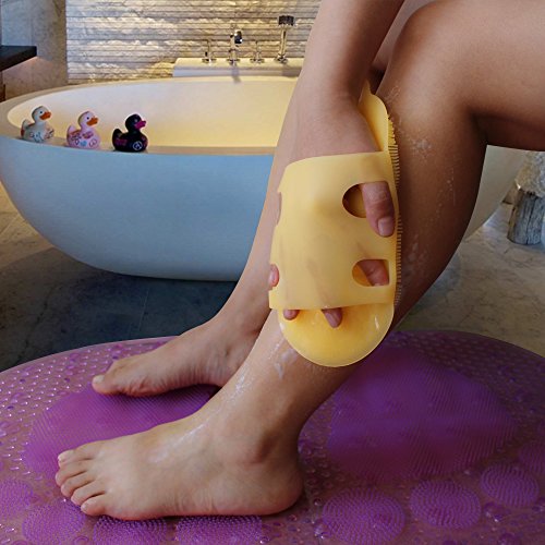 INNERNEED Soft Body Cleansing Scrubber Pure Silicone Shower Brush Exfoliating Glove Mild Cleaning Loofah, More Hygienic (Yellow) - Thumbnail 3