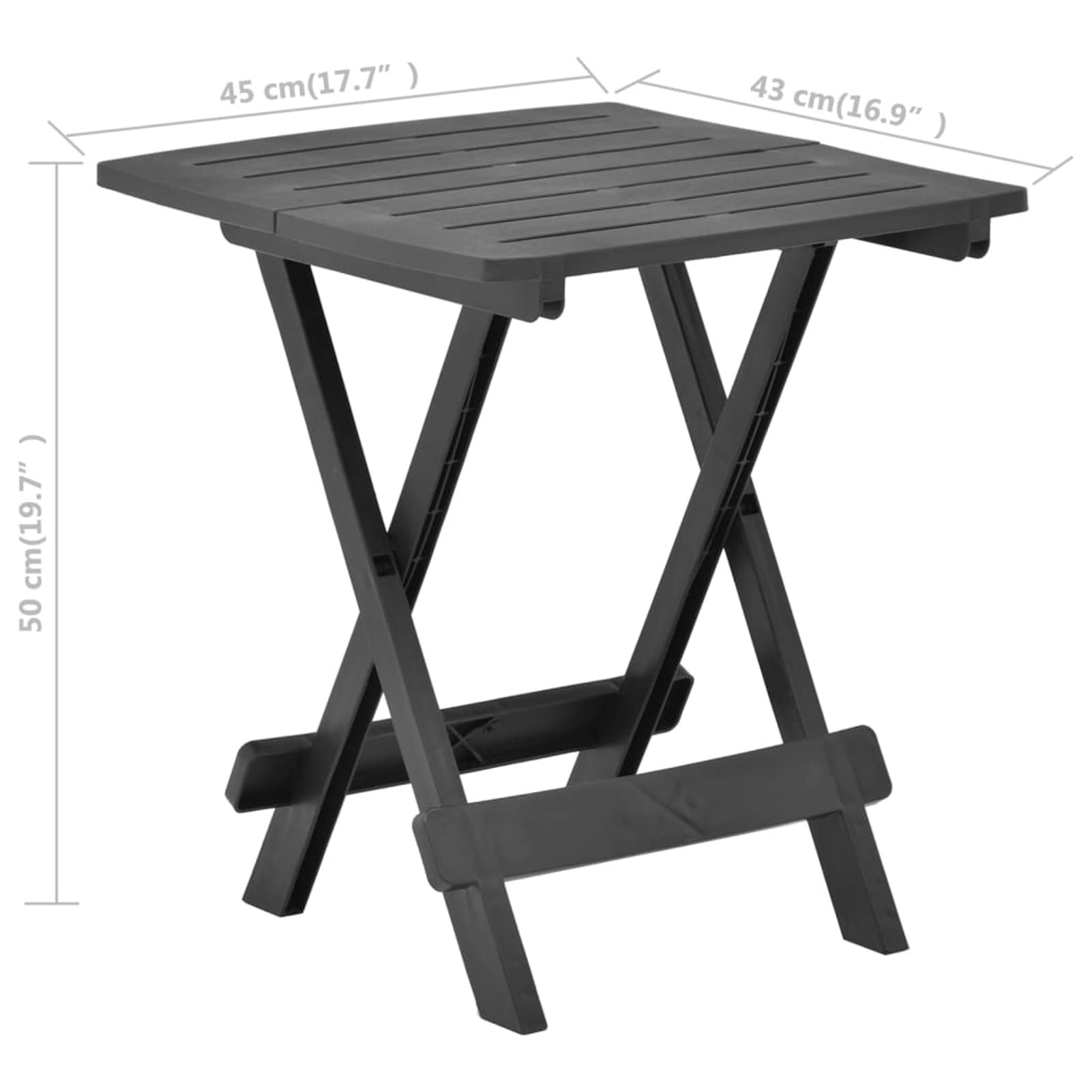 LAPOOH Gartentisch, Tisch Garten, Balkontisch, Mehrzwecktisch, Buffettisch, Biertisch, Bierzelttisch, Flohmarkttisch, Klappbar Anthrazit 45x43x50 cm Kunststoff