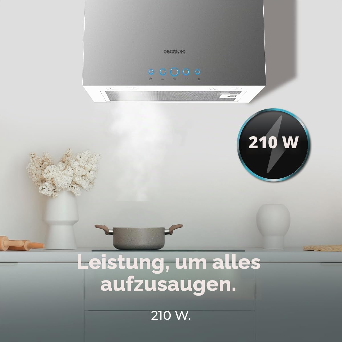 Cecotec Bolero Flux ICT 388000 Dunstabzugshaube, Edelstahl, 210 W, 38 cm, 800 m³/h, A++, LED
