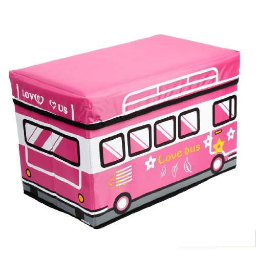 Ruilogod Patrón de bus de amor Caja de almacenamiento plegable de forma rectangular rosa