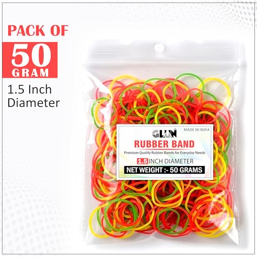 Image of GLUN 1.5 Inch Multicolour Rubber Band 50 Gram Pack, Fluorescent Multicolour, Strong & Stretchable for Home, Office & Kitchen Use