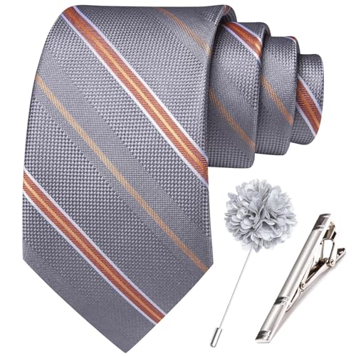 Image of Hi-Tie 63 inches Striped Paisley Extra Long Ties for Men Silk Necktie with Lapel Pin Tie Clip Big and Tall Men Formal Wedding