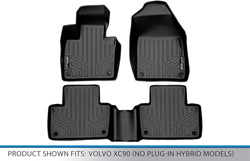 Miniatura 5 de SMARTLINER Juego de alfombrillas de piso de ajuste personalizado de 2 filas negras para Volvo XC90 2016-2022, modelos híbridos sin enchufables