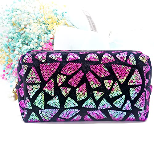 Guigu Makeup Bag Magic Sequins Colorful Cosmetic Bag Geometric Large Capacity Clutch Purse Bag For Women (Magic Rose Red) #TOP7