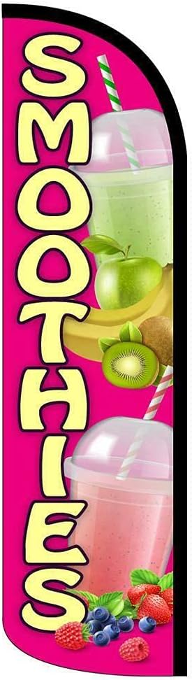 Smoothies Premium Windless Stay-Open Feather Swooper Flag Banner Kit: 15' Fusion Pole Set, Galvanized Steel Stake